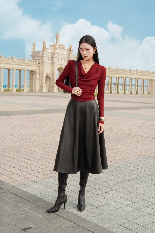 Sixdo Burgundy Long Sleeves Knit Top